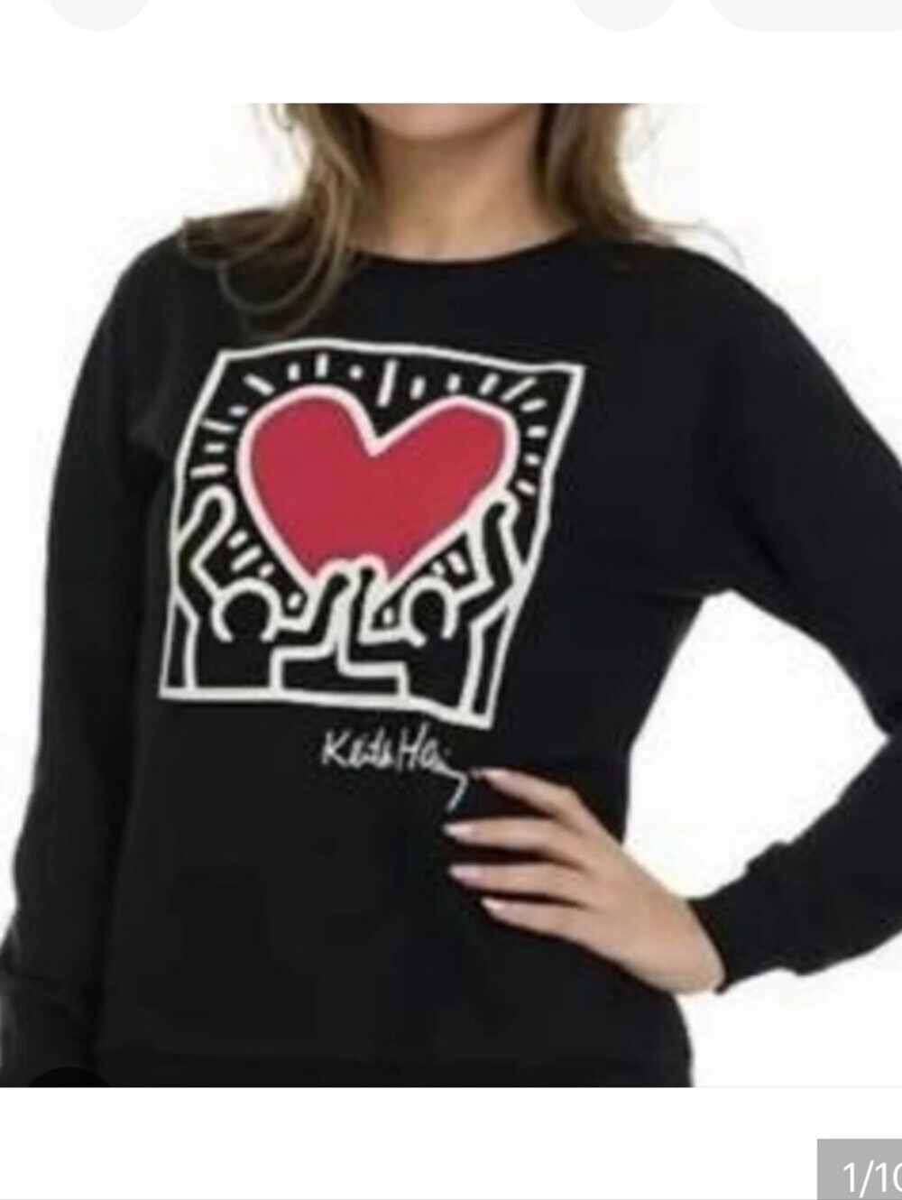 Keith Haring Radiant Heart Graphic Print Crewneck Pullover Sweatshirt Large